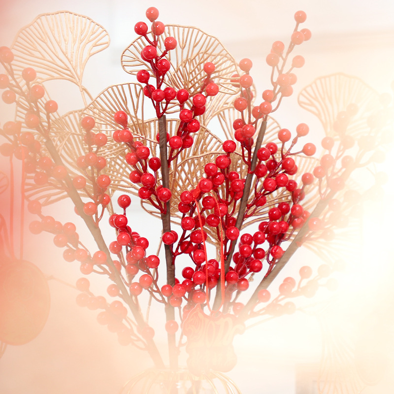 Artificial Lucky Red Berries Decor Faux Fortune Plant for Living Room