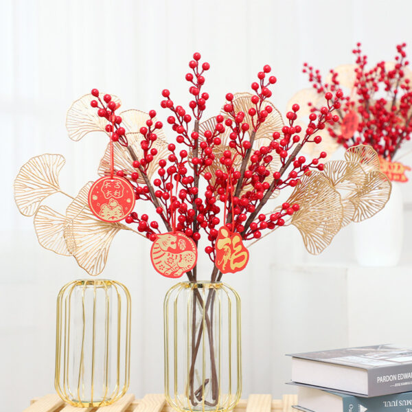 Artificial Lucky Red Berries Decor Faux Fortune Plant for Living Room