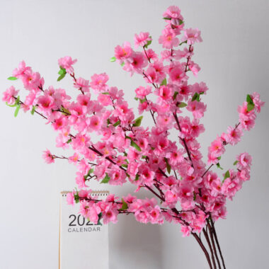Silk Artificial Cherry Blossom Branch with 6 Forks for Wedding and Hotel Decoration