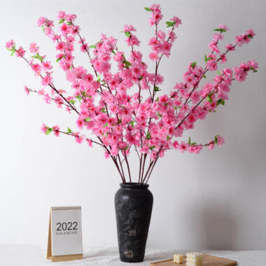 Silk Artificial Cherry Blossom Branch with 6 Forks for Wedding and Hotel Decoration