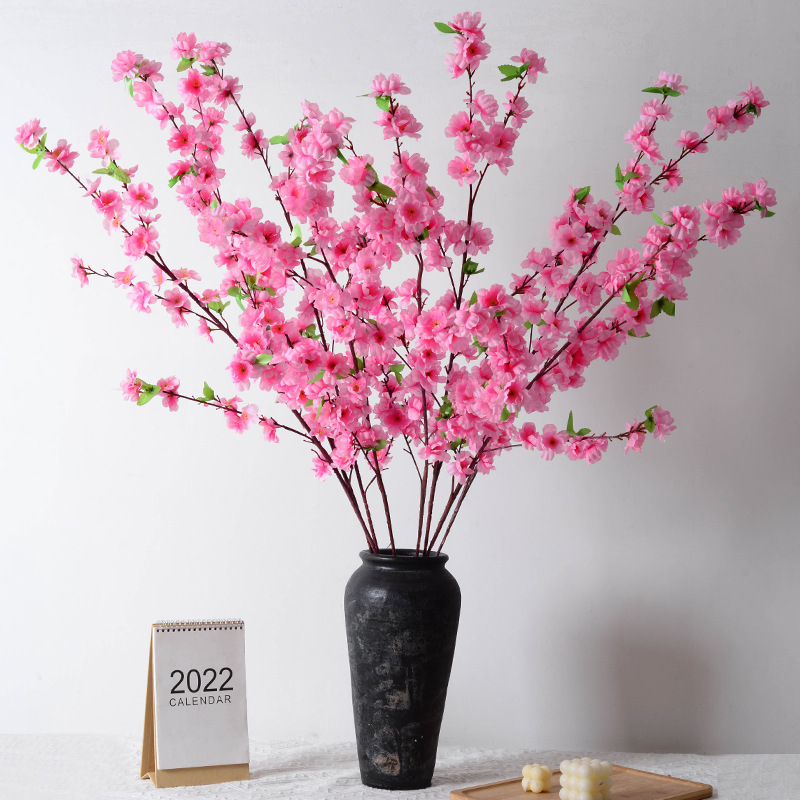 Silk Artificial Cherry Blossom Branch with 6 Forks for Wedding and Hotel Decoration