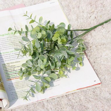 Artificial Eucalyptus Branch with 5 Forks and Money Leaves for Wedding Decor