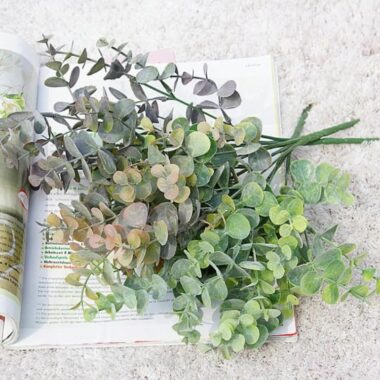 Artificial Eucalyptus Branch with 5 Forks and Money Leaves for Wedding Decor