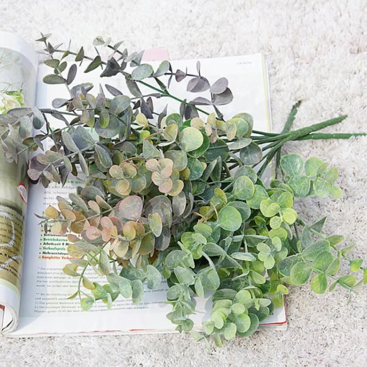 Artificial Eucalyptus Branch with 5 Forks and Money Leaves for Wedding Decor
