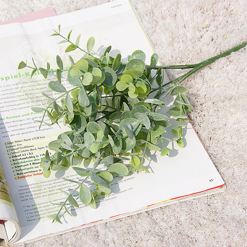 Artificial Eucalyptus Branch with 5 Forks and Money Leaves for Wedding Decor
