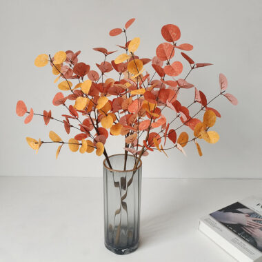 Artificial Eucalyptus Branch with Autumn Leaves for Fall and Thanksgiving Decor