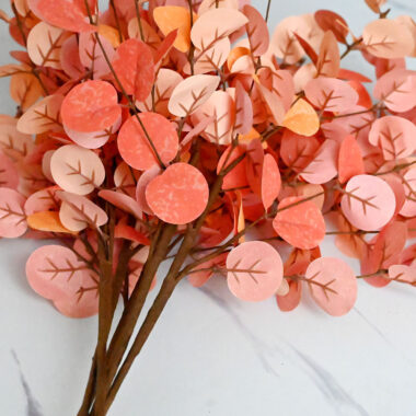 Artificial Eucalyptus Branch with Autumn Leaves for Fall and Thanksgiving Decor