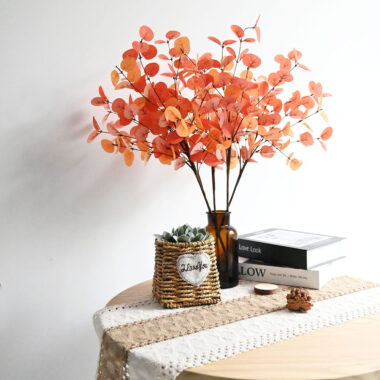 Artificial Eucalyptus Branch with Autumn Leaves for Fall and Thanksgiving Decor