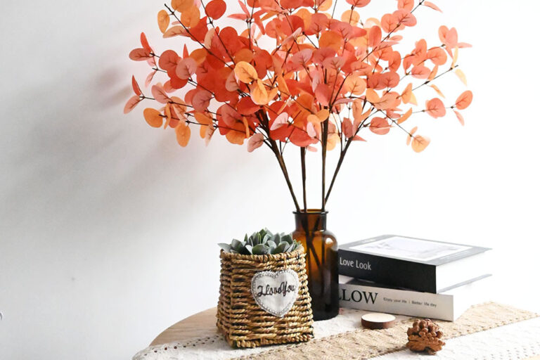 Artificial Eucalyptus Branch with Autumn Leaves for Fall and Thanksgiving Decor