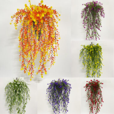 Artificial Eucalyptus Hanging Vine with Flowers for Indoor Wall Decoration 