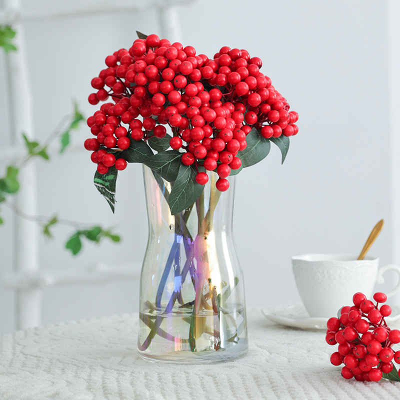 Artificial Red Berries Holly Fortune Fruit for Chinese New Year Floral Decor