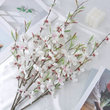 White Artificial Cherry Blossom Branch Bulk Silk Peach Blossom Stems 