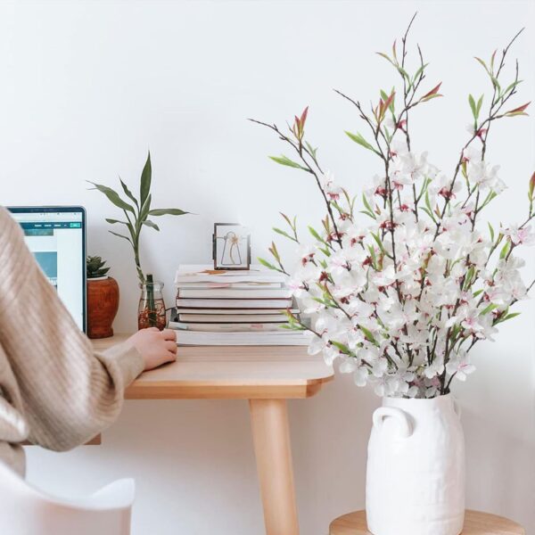 White Artificial Cherry Blossom Branch Bulk Silk Peach Blossom Stems