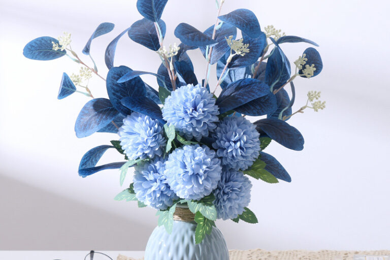 Elegant artificial eucalyptus and chrysanthemum bouquet for table decoration