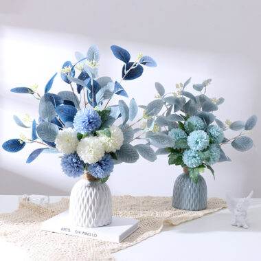  Elegant artificial eucalyptus and chrysanthemum bouquet for table decoration