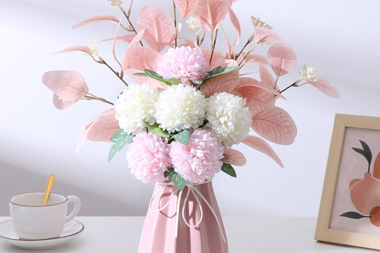 Elegant artificial eucalyptus and chrysanthemum bouquet for table decoration