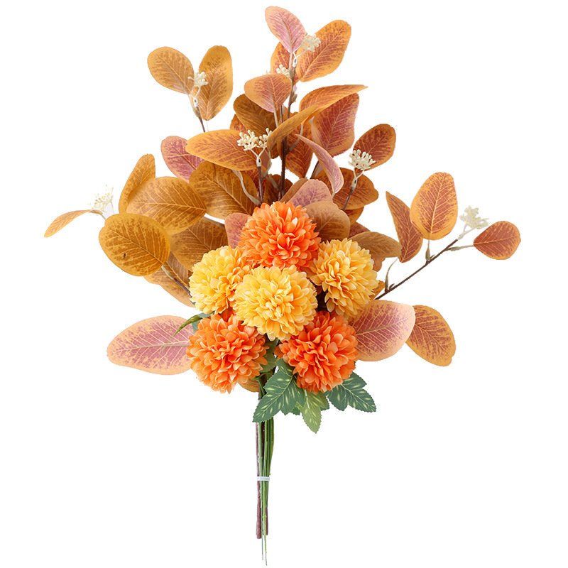 Elegant artificial eucalyptus and chrysanthemum bouquet for table decoration