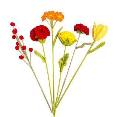 Handmade Knitted Yarn Flower Bouquet with Rose Tulip Carnation Decoration