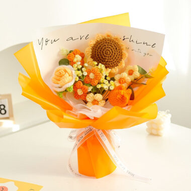 Knitted Artificial Babysbreath Rose Sunflower Flower Gift Bouquet