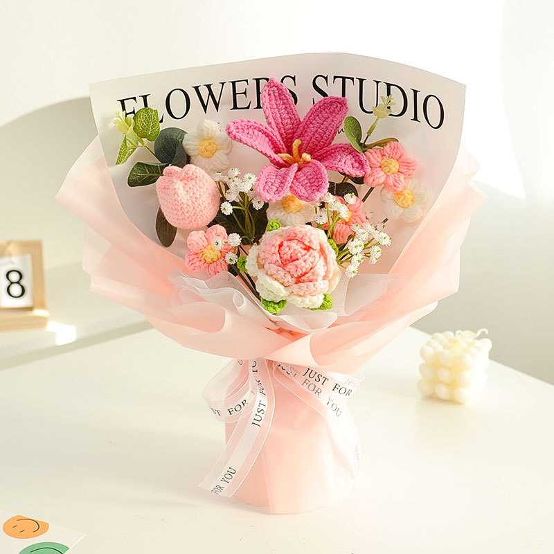 Knitted Artificial Babysbreath Rose Sunflower Flower Gift Bouquet