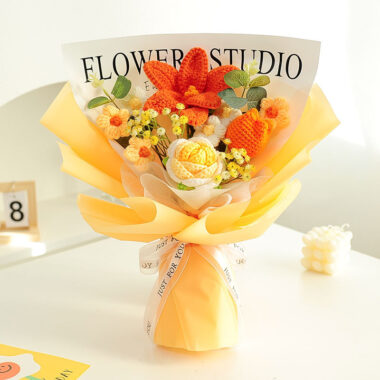 Knitted Artificial Babysbreath Rose Sunflower Flower Gift Bouquet