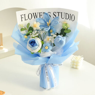 Knitted Artificial Babysbreath Rose Sunflower Flower Gift Bouquet
