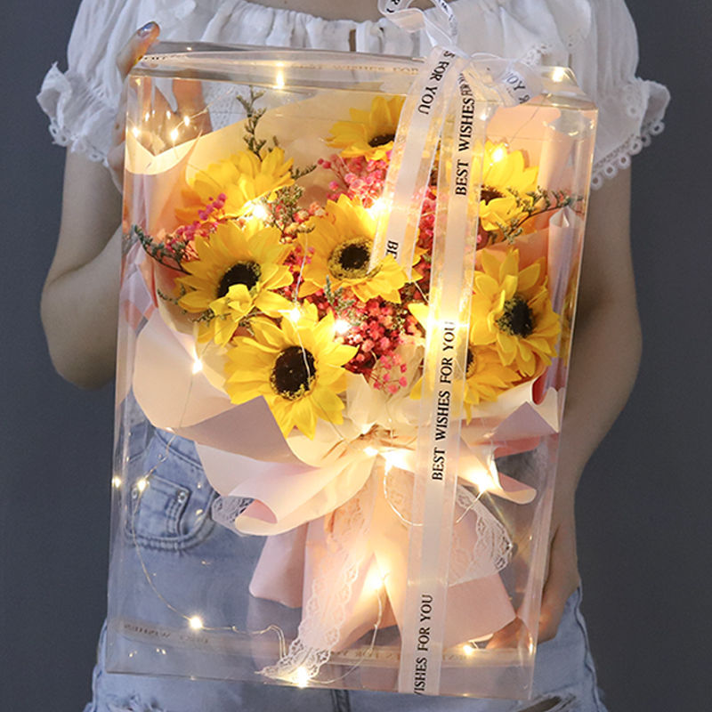 Preserved Sunflower Bouquet with Artificial Babysbreath Gift for Her