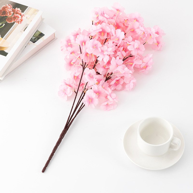 Artificial Cherry Blossom 5-Fork Flower Bouquet for Wedding Aisle and Stage Decor