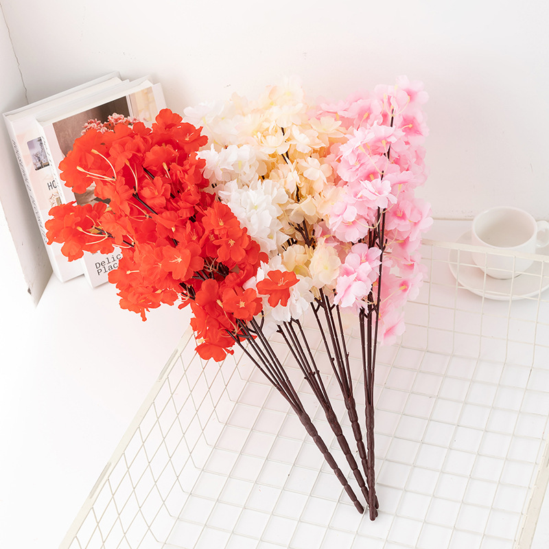 Artificial Cherry Blossom 5-Fork Flower Bouquet for Wedding Aisle and Stage Decor