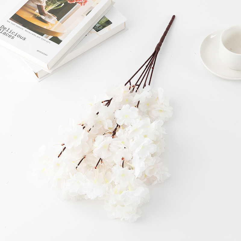 Artificial Cherry Blossom 5-Fork Flower Bouquet for Wedding Aisle and Stage Decor