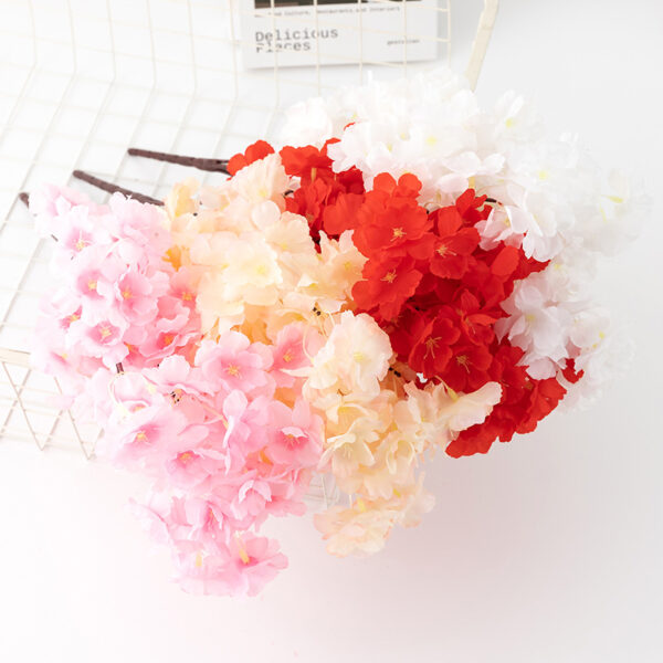Artificial Cherry Blossom 5-Fork Flower Bouquet for Wedding Aisle and Stage Decor