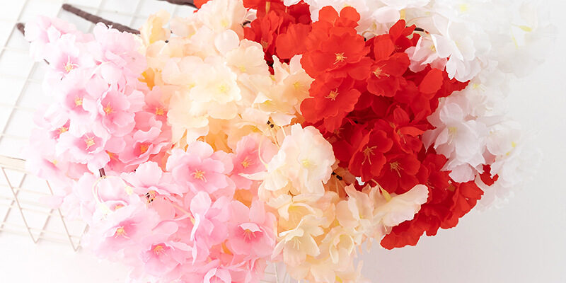 Artificial Cherry Blossom 5-Fork Flower Bouquet for Wedding Aisle and Stage Decor