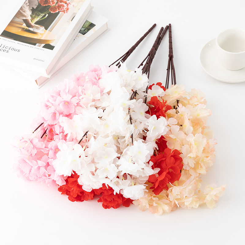 Artificial Cherry Blossom 5-Fork Flower Bouquet for Wedding Aisle and Stage Decor
